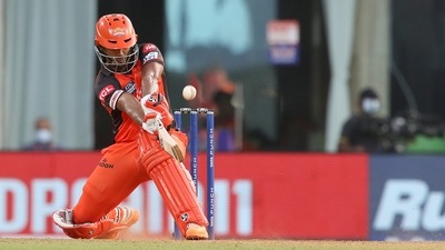 Rahul Tripathi of Sunrisers Hyderabad plays a shot against Punjab Kings (IPL) Rahul Tripathi of Sunrisers Hyderabad plays a shot against Punjab Kings (IPL)