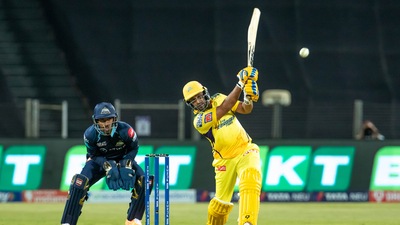 Pune: Ambati Rayudu of Chennai Super Kings plays a shot during the Indian Premier League 2022 cricket match between Gujarat Titans and Chennai Super Kings, at the MCA International Stadium, in Pune, Sunday, April 17, 2022. (Sportzpics/PTI Photo)(PTI04_17_2022_000205B) (PTI) Pune: Ambati Rayudu of Chennai Super Kings plays a shot during the Indian Premier League 2022 cricket match between Gujarat Titans and Chennai Super Kings, at the MCA International Stadium, in Pune, Sunday, April 17, 2022. (Sportzpics/PTI Photo)(PTI04_17_2022_000205B) (PTI)