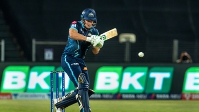 Pune: David Miller of Gujarat Titans plays a shot during the Indian Premier League 2022 cricket match between Gujarat Titans and Chennai Super Kings, at the MCA International Stadium, in Pune, Sunday, April 17, 2022. (Sportzpics/PTI Photo)(PTI04_17_2022_000228B) (PTI) Pune: David Miller of Gujarat Titans plays a shot during the Indian Premier League 2022 cricket match between Gujarat Titans and Chennai Super Kings, at the MCA International Stadium, in Pune, Sunday, April 17, 2022. (Sportzpics/PTI Photo)(PTI04_17_2022_000228B) (PTI)