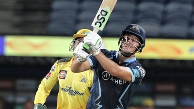 Pune: David Miller of Gujarat Titans plays a shot during the Indian Premier League 2022 cricket match between Gujarat Titans and Chennai Super Kings, at the MCA International Stadium, in Pune, Sunday, April 17, 2022. (Sportzpics/PTI Photo)(PTI04_17_2022_000235B) (PTI) Pune: David Miller of Gujarat Titans plays a shot during the Indian Premier League 2022 cricket match between Gujarat Titans and Chennai Super Kings, at the MCA International Stadium, in Pune, Sunday, April 17, 2022. (Sportzpics/PTI Photo)(PTI04_17_2022_000235B) (PTI)