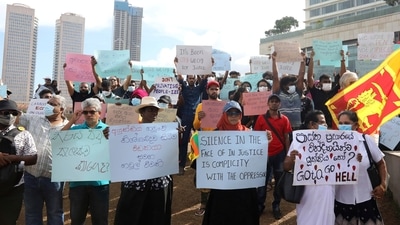 Sri Lankans hold placards demanding justice for the victims of 2019 Easter Sunday attacks outside president's office in Colombo, Sri Lanka. (AP) Sri Lankans hold placards demanding justice for the victims of 2019 Easter Sunday attacks outside president's office in Colombo, Sri Lanka. (AP)