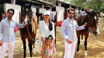 Anupam Mittal, his wife Aanchal Kumar and their daughter Alysaa pose with a horse. Anupam Mittal, his wife Aanchal Kumar and their daughter Alysaa pose with a horse.