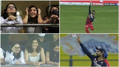 Anushka Sharma reacts after Virat Kohli's one-handed blinder.