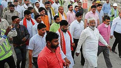 Uttar Pradesh jal shakti minister Swatantra Dev Singh in Bundelkhand region of the state to review projects. (SOURCED IMAGE ) Uttar Pradesh jal shakti minister Swatantra Dev Singh in Bundelkhand region of the state to review projects. (SOURCED IMAGE )