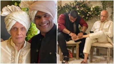 Mahesh Bhatt got a foot massage from his son Rahul Bhatt. Mahesh Bhatt got a foot massage from his son Rahul Bhatt.