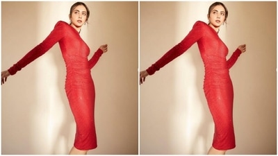 Rakul Preet played muse to the fashion designer house The House of Exotique and picked the shimmery red dress for the photoshoot. (Instagram/@rakulpreet)