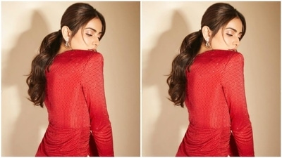 Rakul Preet’s dress came intricately decorated in red beads and a folded detail at the waist. The full sleeves and the pleated detail near to the shoulder added more oomph to the attire. (Instagram/@rakulpreet)