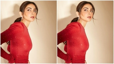 In white stone-studded earrings from the shelves of House of Shikha, Rakul Preet accessorised her look to perfection. (Instagram/@rakulpreet)