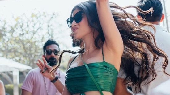 Mouni Roy's bold style in metallic green dress is pool party fashion inspo&nbsp;(Instagram/imouniroy)