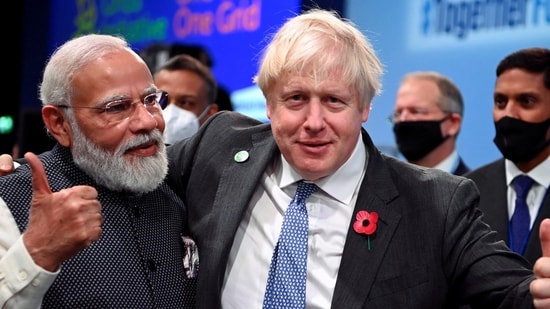 File photo of Britain's Boris Johnson with Prime Minister Narendra Modi. (REUTERS)