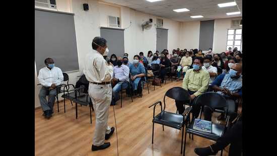 Session with Dr Harish Shetty at Campion School. (HT PHOTO)