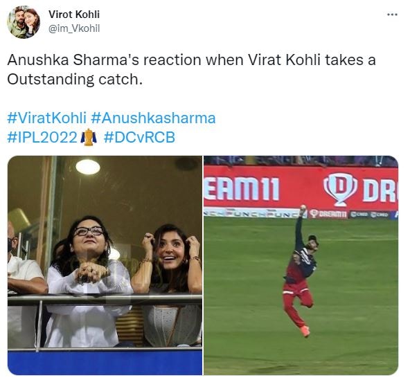 Anushka Sharma reacts after Virat Kohli's catch.