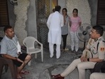 Delhi police commissioner Rakesh Asthana at the residence of sub-inspector Medalal Meena.