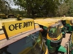 Autos stand parked during a strike by auto and taxi unions, in New Delhi.