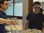 Aamir Khan helped in making halwa and served it to guests on Baisakhi. Aamir Khan helped in making halwa and served it to guests on Baisakhi.