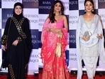 Sana Khan, Shilpa Shetty, Shehnaaz Gill, Tejasswi Prakash and Karan Kundrra at Baba Siddique's bash on Sunday. (Varinder Chawla) Sana Khan, Shilpa Shetty, Shehnaaz Gill, Tejasswi Prakash and Karan Kundrra at Baba Siddique's bash on Sunday. (Varinder Chawla)