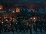 Chiranjeevi matches steps with son Ram Charan in Acharya song Bhale Bhale Banjara. Chiranjeevi matches steps with son Ram Charan in Acharya song Bhale Bhale Banjara.