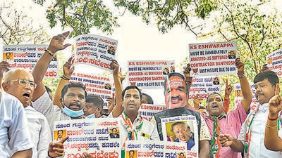 Bengaluru police have booked senior Congress leaders for demanding the arrest of former Karnataka minister KS Eshwarappa. (PTI) Bengaluru police have booked senior Congress leaders for demanding the arrest of former Karnataka minister KS Eshwarappa. (PTI)