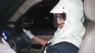 In the 19-second video shot on July 27, 2020, their daughter Zen, just 12 years old at the time, can be seen behind the wheel of their SUV on the Eastern Express Highway (Twitter) In the 19-second video shot on July 27, 2020, their daughter Zen, just 12 years old at the time, can be seen behind the wheel of their SUV on the Eastern Express Highway (Twitter)