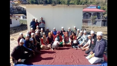 Members of the Haatee community during a congregation at Sangrah village in Sirmaur on Monday. (HT Photo)