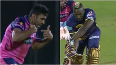 Ashwin after removing Andre Russell in IPL 2022&nbsp; (IPLt20.com)
