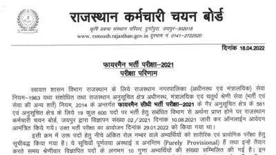 RSMSSB fireman and assistant fire officer 2021 results: The candidates who have cleared the exam have been shortlisted for physical and practical test. The list of candidates shortlisted in purely provisional. (rsmssb.rajasthan.gov.in)