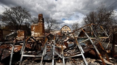 The remnants of a house, that residents say was destroyed by Russian shelling, amid Russia's invasion of Ukraine (REUTERS)