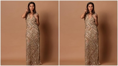 Shibani played muse to fashion designer Payal Singhal and picked a stunning gown for the pictures. (Instagram/@shibanidandekar)