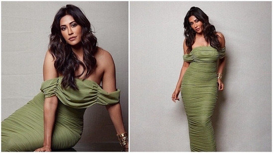 The gorgeous Chitrangada Singh recently took to her Instagram handle to treat her Instagram family of more than 1.4 million with pictures of herself in a stunning green body-hugging ruched dress.(Instagram/@chitrangada)