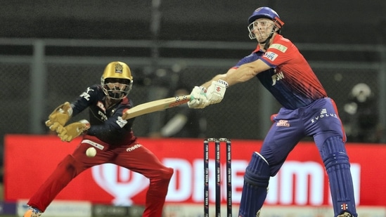 Mitchell Marsh of Delhi Capitals plays a shot during the Indian Premier League 2022(PTI)