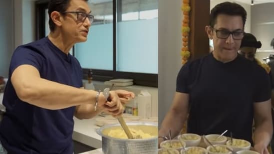 Aamir Khan helped in making halwa and served it to guests on Baisakhi.&nbsp;