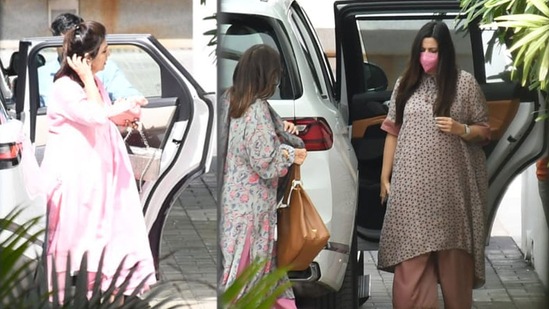 Neetu Kapoor, Soni Razdan and Shaheen Bhatt at Alia Bhatt and Ranbir Kapoor's residence on Monday. (Varinder Chawla)