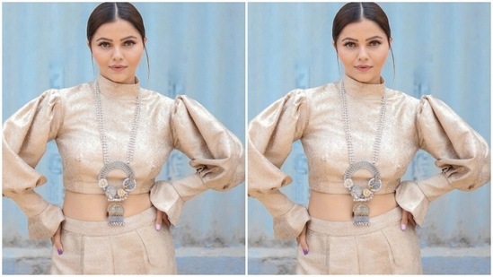 Styled by fashion stylist Ashna Makhijani Shah, Rubina wore her tresses into a clean bun with a middle part.(Instagram/@rubinadilaik)