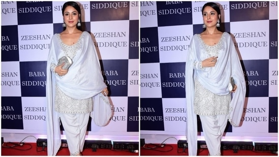 Shehnaaz Gill stuns in a grey Patiala suit set.&nbsp;(HT Photo/Varinder Chawla)