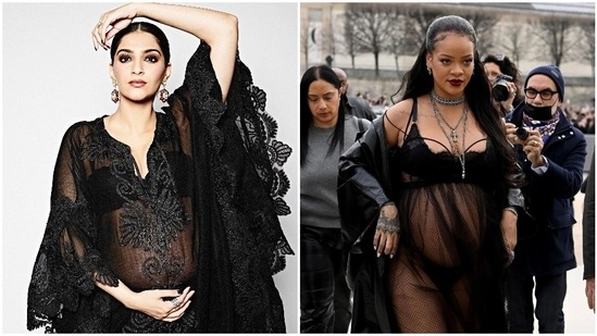 Pregnant Sonam Kapoor shared photos as she posed in a sheer black outfit.