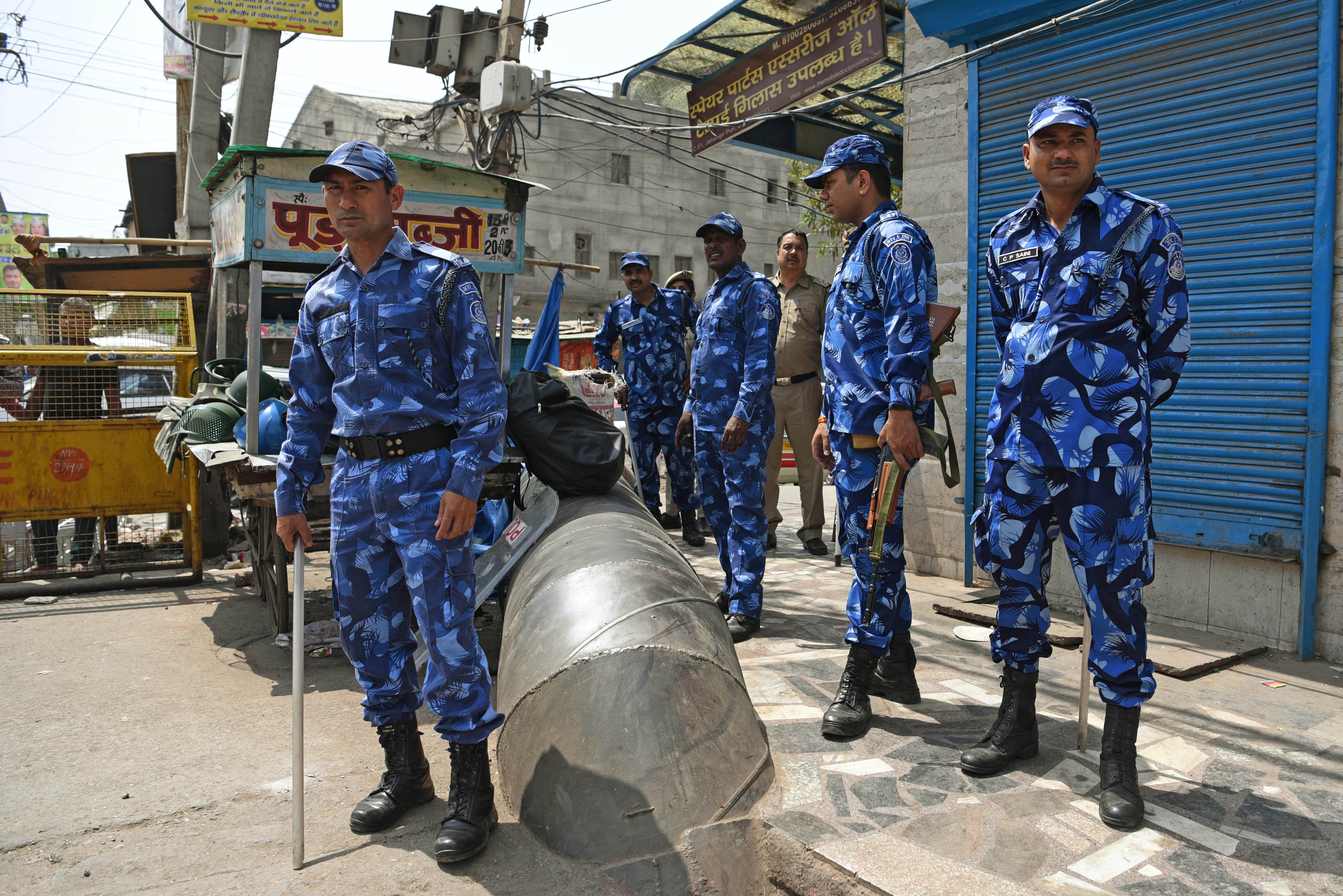 Security beefs up following the violence that erupted between two groups during the Hanuman Jayanti procession, at Jahangirpuri on April 18, 2022.&nbsp;(ANI Photo)