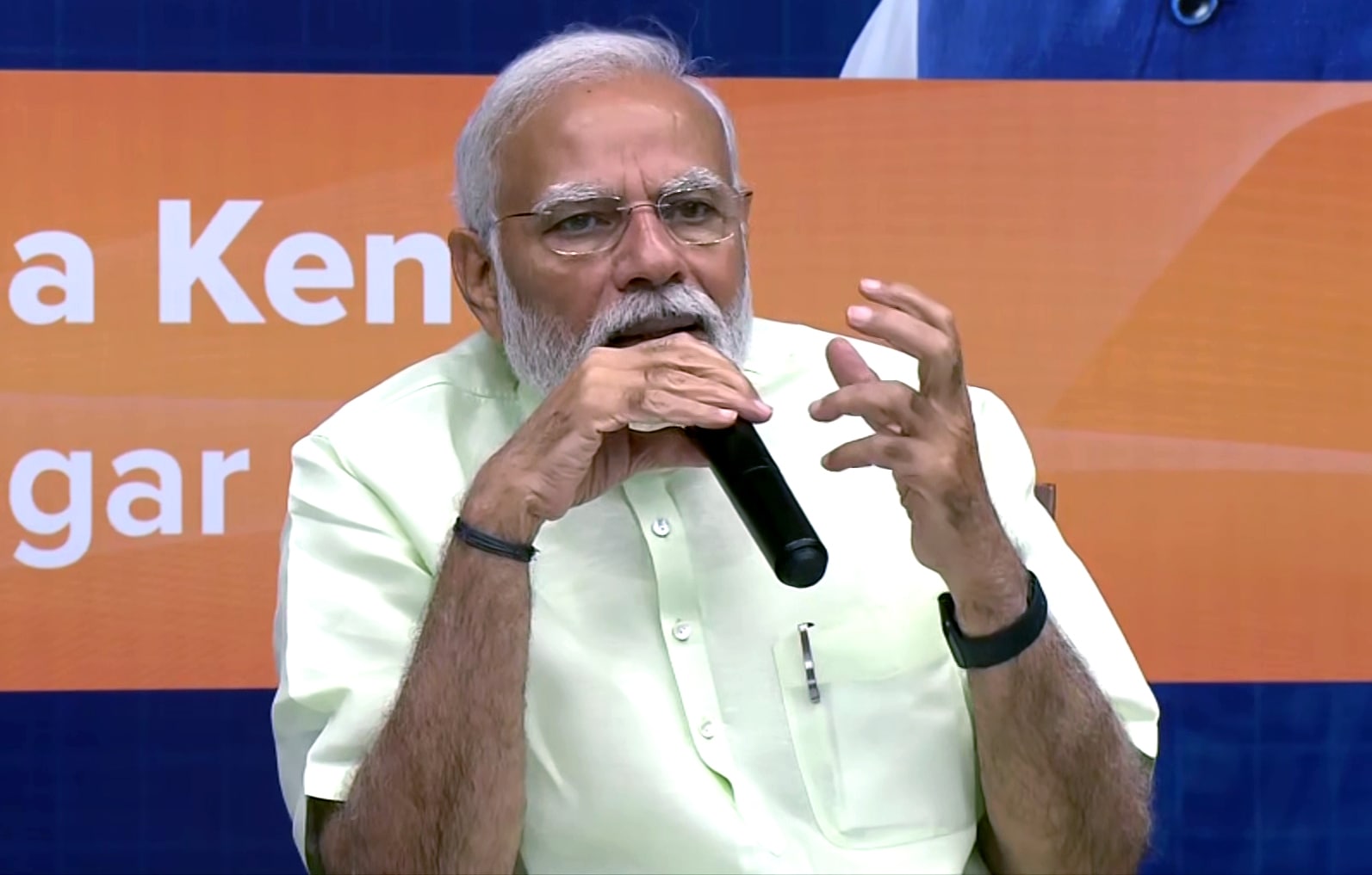 Prime Minister Narendra Modi speaks during a event at Vidya Samiksha Kendra, in Gandhinagar on April 18, 2022.&nbsp; (ANI)