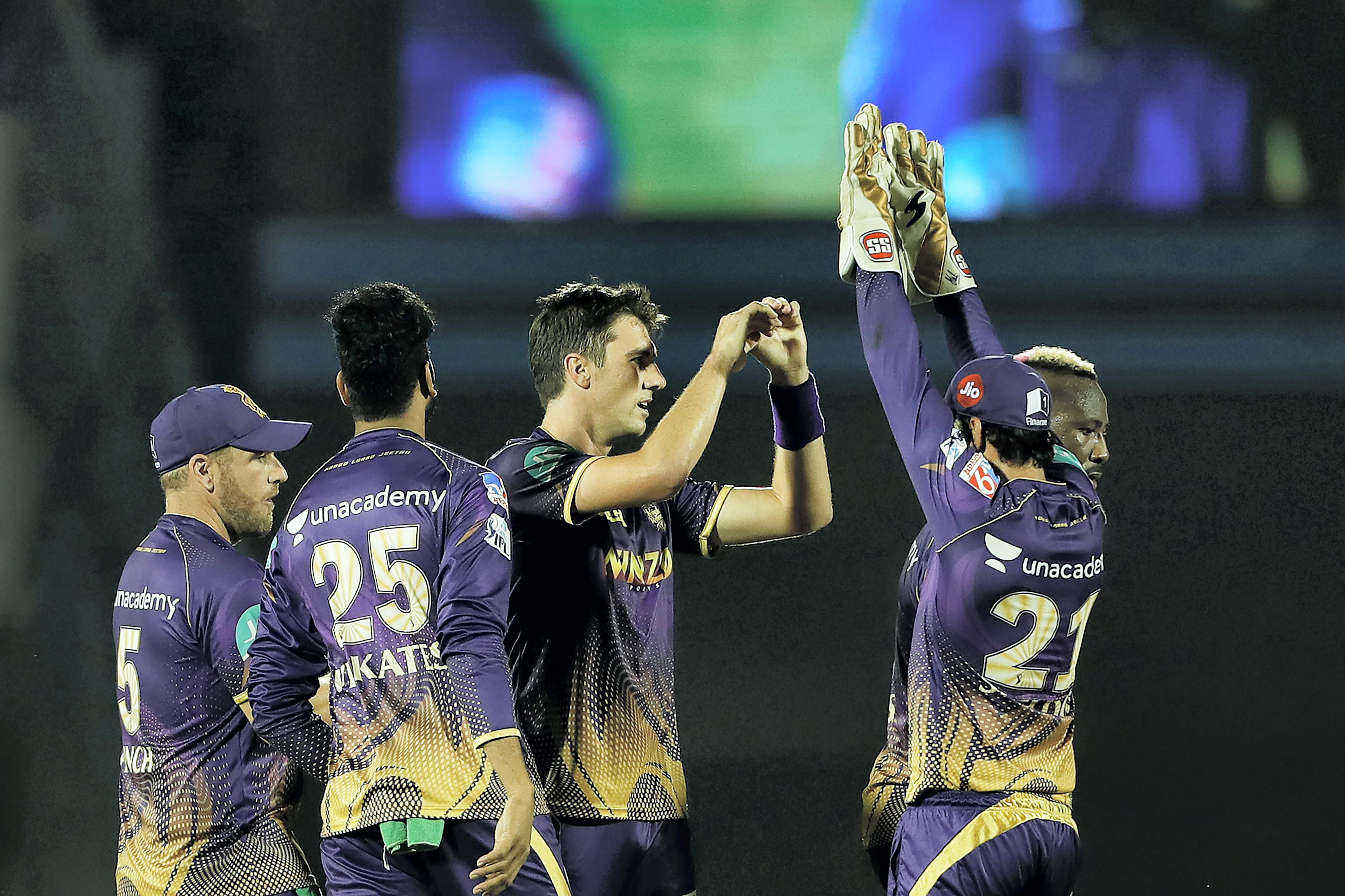 Pat Cummins of the Kolkata Knight Riders celebrates the wicket of Abhishek Sharma of the Sunrisers Hyderabad (IPL) Pat Cummins of the Kolkata Knight Riders celebrates the wicket of Abhishek Sharma of the Sunrisers Hyderabad (IPL)
