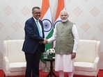 Prime Minister Narendra Modi with World Health Organisation chief Dr Tedros Ghebreyesus.(Twitter/Narendra Modi)