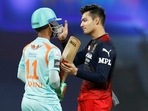 Ayush Badoni of Lucknow Super Giants and Anuj Rawat of Royal Challengers Bangalore during the Indian Premier League 2022