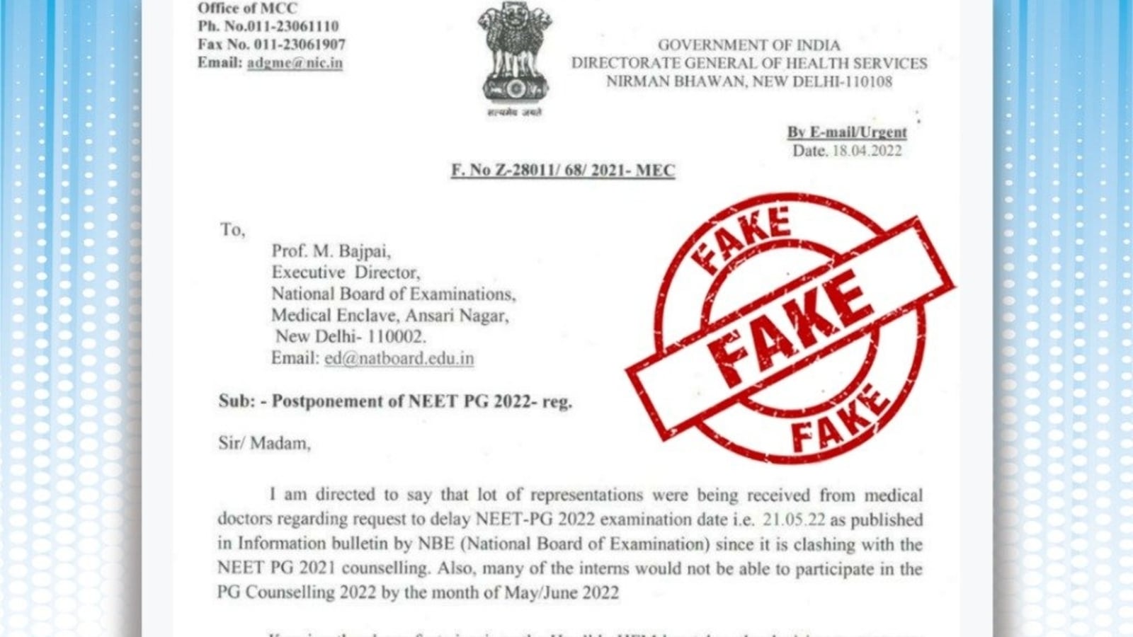 NEET PG 2022 not postponed, government's fact check confirms