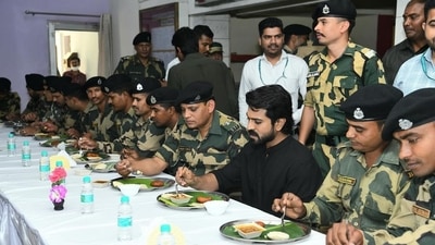 Ram Charan with BSF soldiers. Ram Charan with BSF soldiers.
