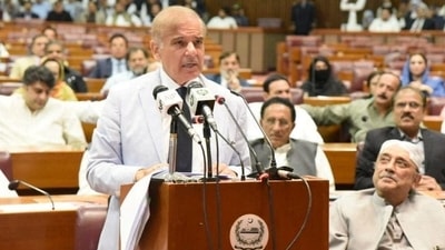 FILE PHOTO: Pakistan's prime minister-elect Shehbaz Sharif speaks after winning a parliamentary vote to elect a new prime minister, at the national assembly,&nbsp; (via REUTERS)