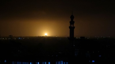 Flames and smoke rise during Israeli airstrikes in Rafah in the southern Gaza Strip. (AFP)