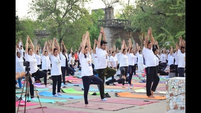 Participants during a session organised by Government College of Yoga Education and Health, Chandigarh, on Tuesday. (HT Photo)
