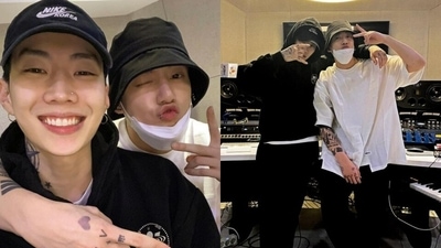 BTS Jungkook poses for pictures with rapper Jay Park.