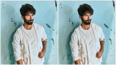 Shahid paired a white T-shirt with a white jacket and a pair of white joggers. His jacket came with golden buttons near to the sleeves. (Instagram/@shahidkapoor)