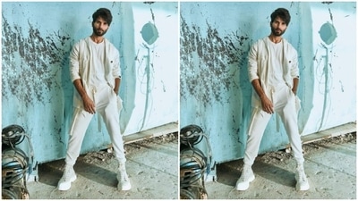 Shahid posed against a rusted blue background in the white ensemble and looked absolutely dapper. (Instagram/@shahidkapoor)