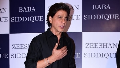 Shah Rukh Khan at Baba Siddique's iftar bash on Sunday. (Varinder Chawla)