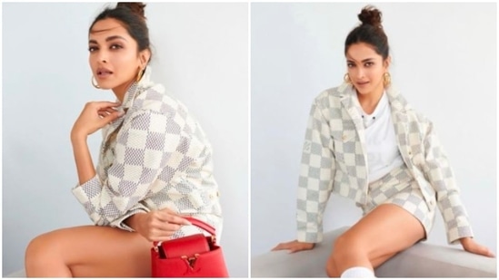 In another, Deepika Padukone was seen acing the co-ord set game in a checkered skirt and jacket teamed with a basic white t-shirt. She picked this outfit from the luxury clothing line Louis Vuitton.(Instagram/@shaleenanathani)